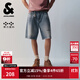 杰克·瓊斯（JACK&JONES）男裝夏季潮酷高街磨破水洗貓須logo皮標休閑牛仔褲短褲225243020 E39中藍牛仔 M (175)
