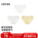 ubras25新品內褲女棉感鏤空提花印花親膚透氣純棉襠平角三角褲 白色+白底印花+黃底印花 3條 M
