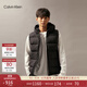 Calvin Klein運動(dòng)【防水】秋冬男士ck刺繡鴨絨絎縫連帽羽絨背心GMF4O502 BAE-太空黑 L