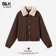 班尼路S&K系列外套女裝夾棉保暖夾克秋冬季新款羊羔絨毛領(lǐng)設計咖色上衣 咖#純色 【輕暖夾棉】 M