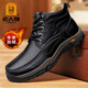 老人頭秋冬男士休閑鞋戶(hù)外登山運動(dòng)工裝鞋加絨保暖棉鞋防滑旅行徒步男鞋 黑色光面【加絨款】 40 (250mm)