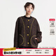 幻走（MOVEUP）2025冬季新款.FUN系列口袋撞布包邊彩點(diǎn)短款毛呢外套女 咖啡 L