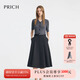PRICH時尚拼接V領(lǐng)設(shè)計針織連衣裙2025夏季新款假兩件A字長裙子女 19黑色 L (170)