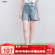 百圖betu女裝2025夏季新款牛仔褲蕾絲花邊雙腰頭設(shè)計(jì)短褲女2507X02 淺牛仔藍(lán) L
