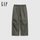 蓋璞（GAP）男女裝秋季款打褶多口袋工裝寬松闊腿降落傘褲休閑褲791464