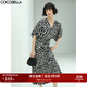 COCOBELLA設計感抽褶斑馬紋連衣裙女夏氣質(zhì)通勤V領(lǐng)長(cháng)裙FR911 黑底白條 L
