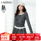 LAGOGO假兩件掐腰顯瘦蕾絲T恤女拉谷谷2025年秋新款灰色長(cháng)袖上衣 深灰色 M