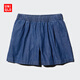 優(yōu)衣庫女裝棉質(zhì)松緊短褲/牛仔休閑居家可外穿473757 67 海藍色 L