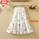 賞峰松緊腰雪紡半身裙春夏季高腰顯瘦中長(cháng)裙印花修身女士大擺裙A字裙 長(cháng)裙白底小花 2XL 125-145斤
