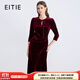 愛(ài)特愛(ài)（EITIE）復古優(yōu)雅顯瘦紅色絲絨連衣裙2025秋冬新款修身長(cháng)袖包臀裙C2507836 絲絨粉62 L