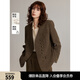 ELLE法式高級感綿羊毛西裝外套女2024冬季新款小個(gè)子氣質(zhì)毛呢大衣 卡其綠 M