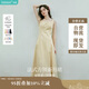 茵曼（INMAN）法式收腰顯瘦方領(lǐng)吊帶連衣裙女裝2025夏季新品長(zhǎng)裙子 淺黃色 M
