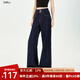 百圖betu女裝2025夏季新款牛仔闊腿褲撞色線微喇仿牛仔長(zhǎng)褲女2507X04 深牛仔藍(lán) L