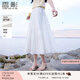 香影白色a字半身裙女2025夏裝新款高腰超仙絕美垂墜感蕾絲邊裙子 白色 半裙 M 160/84A/95-110斤