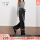 三彩2025冬季新款收腰牛仔褲休閑褲一體絨磨毛寬松闊腿褲長(cháng)褲M(mǎn)