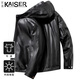 凱撒（KAISER）真皮皮衣男士連帽荔枝紋牛皮秋冬百搭落肩款機車(chē)皮夾克外套上衣