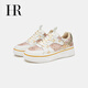 HR赫蓮娜女鞋子2025冬季新款刺繡板鞋厚底加絨休閑新中式 米金色 36