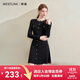 西遇（Westlink）法式水鉆領(lǐng)口小香風(fēng)針織連衣裙2025秋季單排扣氣質(zhì)通勤中長(cháng)裙 黑色 S (155)
