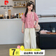 皮爾卡丹（pierre cardin）童裝女童麻棉套裝2025夏季吸汗透氣兒童闊腿防蚊褲兩件套娃娃衫潮 粉色 120 尺碼5~6歲【110-120cm】