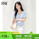 歐莎（OSA）V領(lǐng)短袖t恤女2025年夏新款高級感蕾絲花邊氣質(zhì)收腰顯瘦上衣 淺藍色 L