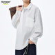 Homlean韓版極簡(jiǎn)風(fēng)條紋拼接長(cháng)袖襯衫男春潮牌休閑襯衣外套HL62白色XL