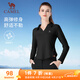 駱駝（CAMEL）長(cháng)袖T恤衫女士小V翻領(lǐng)修身針織上衣 Y24CA4L0605 幻影黑 L
