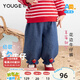 幼歌（YOUGE）嬰幼兒秋季新款活潑草莓柔軟燈籠褲輕盈透氣寬松牛仔褲 牛仔藍（66-90兩用襠） 90 cm