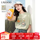 LAGOGO趣味印花純棉T恤女拉谷谷2025年夏季新款舒適顯白休閑上衣 淺綠色 L