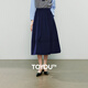 初語(yǔ)韓系半身裙女2025秋季新款層次感牙簽條松緊腰廓形A字中長(cháng)裙 深藍色 S
