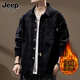 JEEP SPIRIT美式感格子長(cháng)袖襯衫男2024秋季加絨寬松復古日系休閑襯衣外套 黑色加絨 3XL