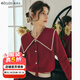Olrain歐芮兒大翻領(lǐng)毛衣女春裝新款復古泡泡袖上衣 紅色 M