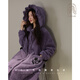 妮狄婭睡衣睡袍女冬季珊瑚絨連帽加厚中長(cháng)款甜美時(shí)尚可外穿保暖家居服 紫色 ZF25471 XL (170) 【參考體重125-140斤】