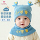 9i9嬰兒帽子圍脖套裝卡通萌趣春秋寶寶針織保暖帽藍0-12個(gè)月F54
