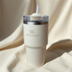 STANLEY吸管杯辦公室居家車(chē)載大容量保溫保高顏值冷水杯 米白色-591ML