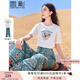 香影波西米亞民族風(fēng)套裝女2025夏季新款印花短袖t恤闊腿褲兩件套 藍色 S
