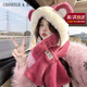 CHANEELR & KARITH圍巾女2026新款冬季圍脖一體可愛(ài)小熊騎車(chē)帽子生日禮物送女生女友 玫紅色