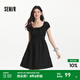 森馬（Semir）連衣裙女收腰蝴蝶結少女感2025新款夏俏皮木耳邊方領(lǐng)短裙氣質(zhì) 黑色90001 M