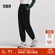 森馬（Semir）休閑褲女冬季搖粒絨衛(wèi)褲分割顯腿長ins潮流百搭簡約束腳長褲 黑色90001 L
