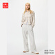優(yōu)衣庫(kù)女裝法蘭絨舒適長(zhǎng)褲/全棉柔軟寬松直筒休閑褲 新款478849 02 淺灰色 M /160/68A