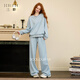 三彩2025冬季新款休閑兩件套加絨保暖衛衣長(cháng)褲直筒褲套裝寬松M 冰川藍 L 165/88A