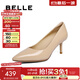 百麗（Belle）牛皮尖頭時(shí)尚優(yōu)雅單鞋2025春新氣質(zhì)顯瘦高跟鞋3O403AQ5 杏色 35 (225mm)