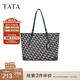 他她（TATA）復古老花托特包女包包通勤休閑單肩包冬新款X3355DX4 蘭灰/綠 F