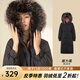 千仞崗冬季羽絨服中長(cháng)款大毛領(lǐng)連帽外套收腰顯瘦花苞袖冬裝保暖防寒服 魔力黑（鴨絨） XL (175)
