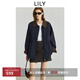 LILY2025秋新款女裝工裝風(fēng)撞色燈芯絨拼接寬松休閑風(fēng)衣外套短款 411藏青 M