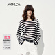 MO&Co.針織衫夏含亞麻條紋寬松落肩慵懶輕薄微透MBE2SWTT02 白黑條色 S 160