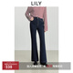 LILY2025冬新款復古原色彈力修身加絨休閑通勤深色微喇褲牛仔褲女 419牛仔藍 S
