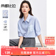 尚都比拉氣質(zhì)通勤風(fēng)襯衫女夏季翻領(lǐng)顯瘦襯衣百搭設計感上裝 灰藍色  M 