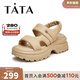 他她（TATA）休閑厚底拖鞋女外穿運動(dòng)軟底簡(jiǎn)約涼鞋秋新款WL202BT4 杏色(涼鞋款) 37
