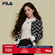 FILA 楊冪同款|斐樂官方女士編織外套2025春新款時尚休閑拼色毛衣開衫 正黑色-BK S （160/80A/S）