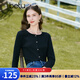 百圖betu女裝秋新款T恤圓領(lǐng)長(zhǎng)袖精致蝴蝶結(jié)紐扣針織T恤女2308T19 黑色 L